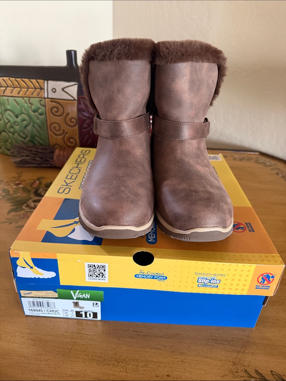 Skechers Brown Faux-Fur Strap Ankle Boots